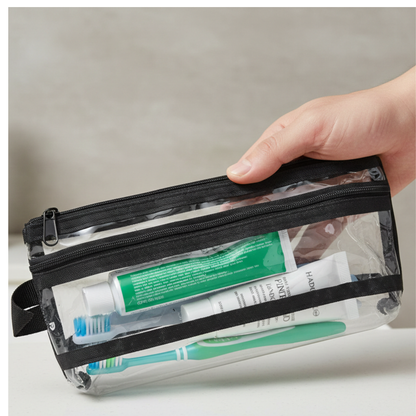 GenXon Clear Transparent Pencil Case Pack of 3 | 2 Compartments | Zip Pouch