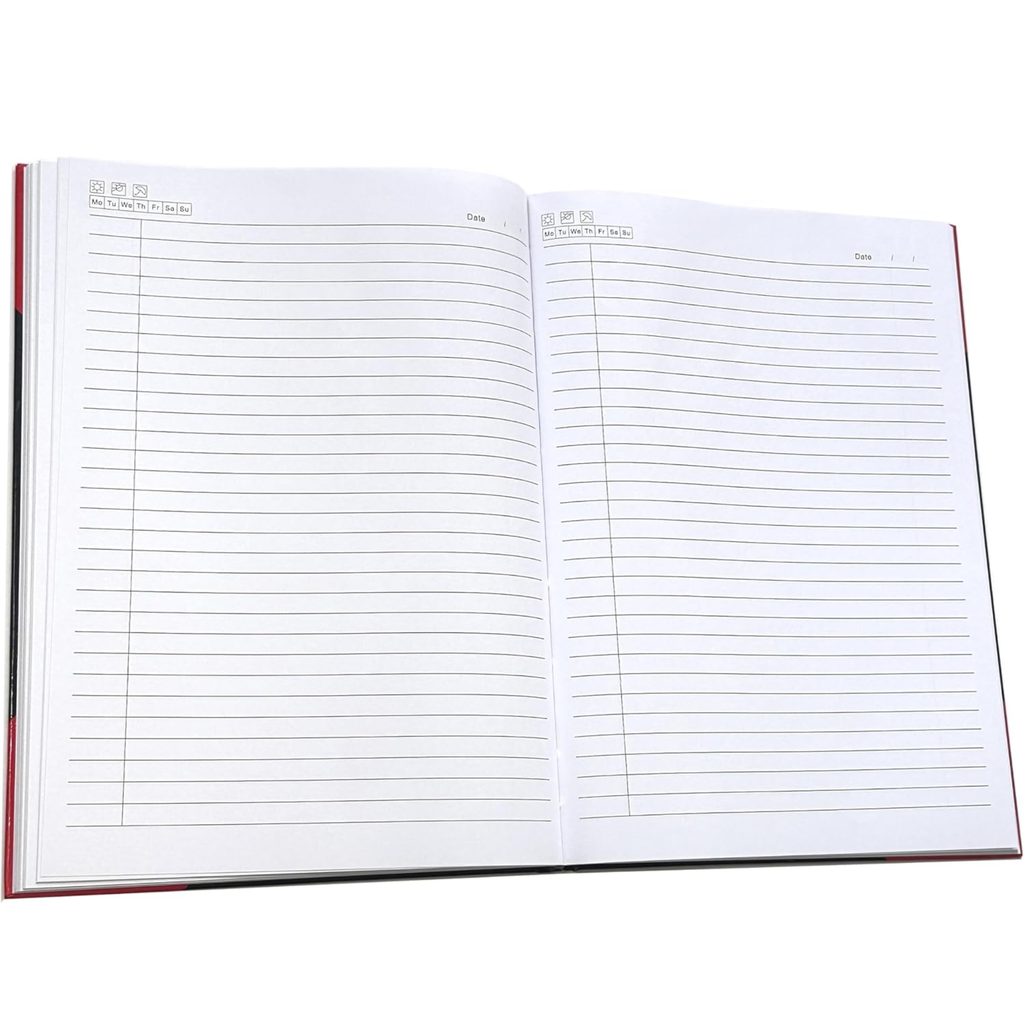 Red & Black A4 Hardcover Notebook | 160 Pages Lined & Ruled | 100gsm Premium Paper