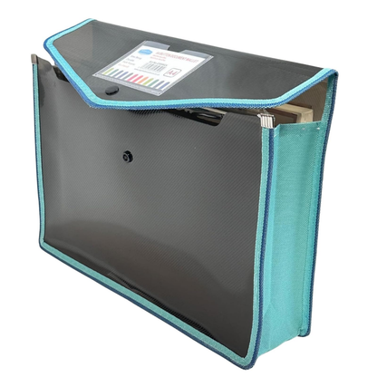 A4 Button Wallet File Folder | Plastic Poly Envelope with Stud Closure & Business Card Pocket | Pink, Teal Blue, Purple, Red