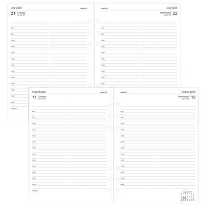 A5 Diary Refill 2026 – Day Per Page, Time Slots 8am–8pm | Filofax Compatible