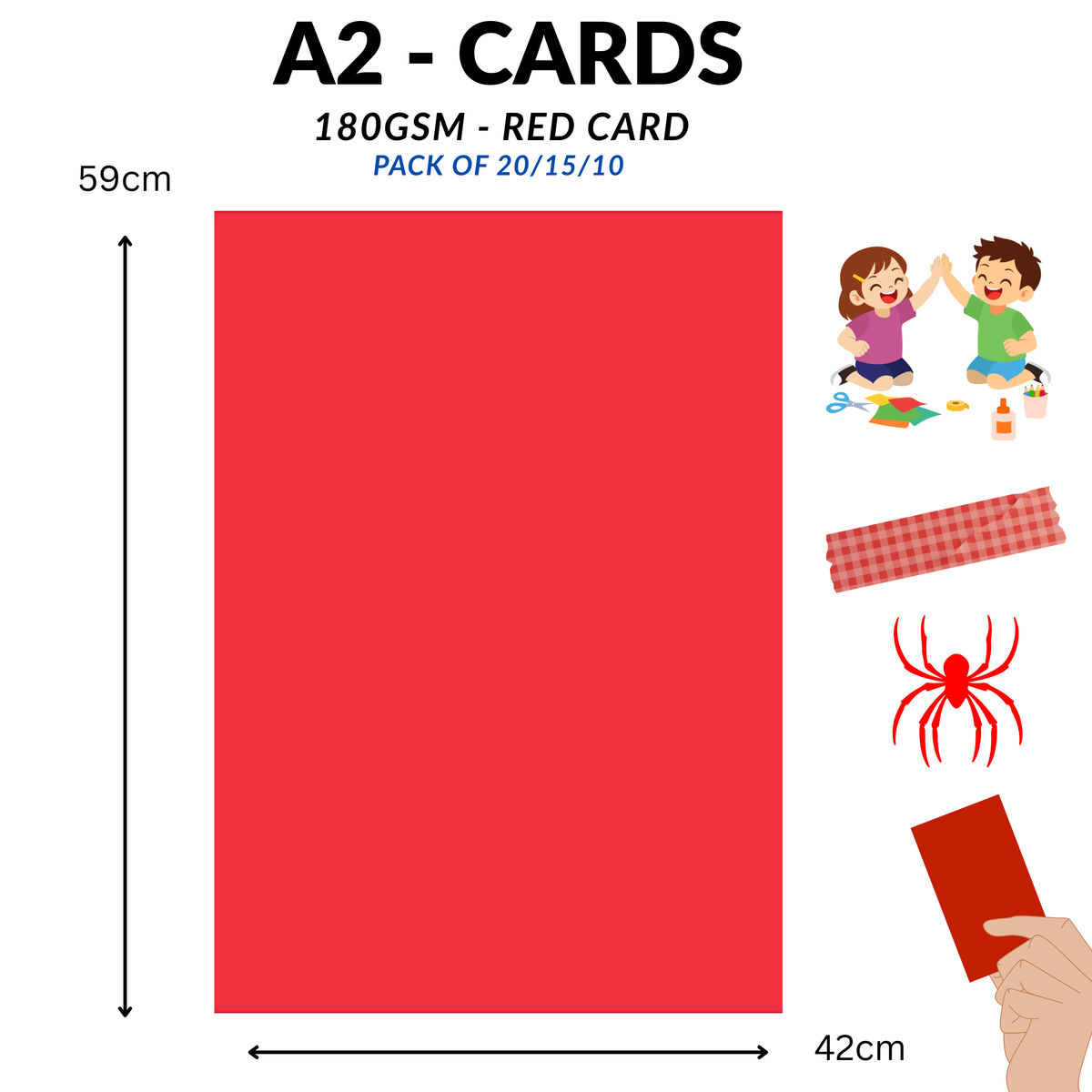 A2 Red Card 180gsm | Thick Craft Cardstock | Pack of 10 Sheets