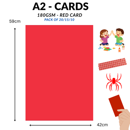 A2 Red Card 180gsm | Thick Craft Cardstock | Pack of 10 Sheets