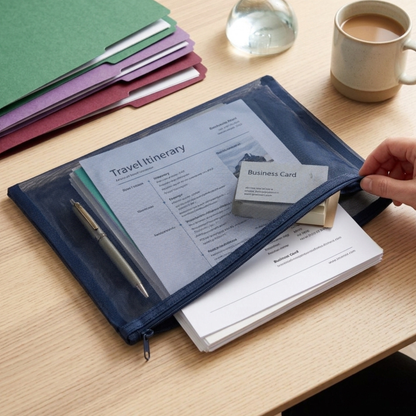 A4 Mesh Zip Folders | Pack of 4 | Green, Burgundy, Navy & Purple | Document Pouch, Pencil Case & Bag Organiser