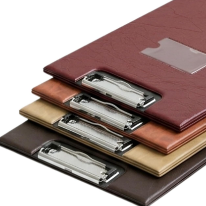 A4 Clipboard Folder | Leatherette Fold-Over Document Holder | Metal Clip & Inner Pocket | 4 Colours
