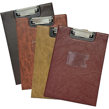 A4 Clipboard Folder | Leatherette Fold-Over Document Holder | Metal Clip & Inner Pocket | 4 Colours