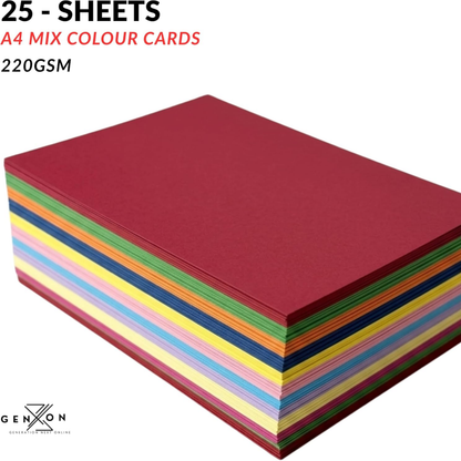 Stack of A4 mix color cards with visible brand logo on a white background- 25 LOOSE SHEETS