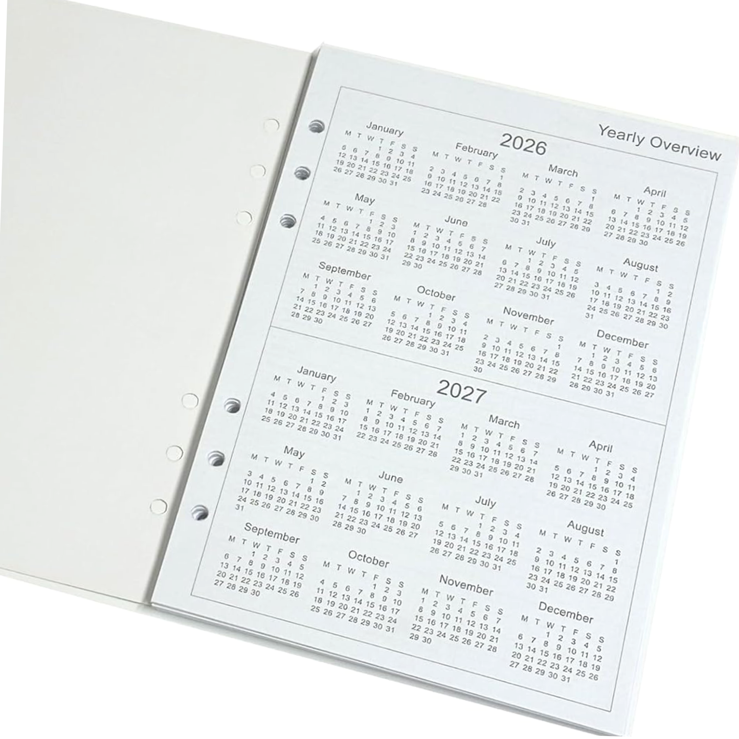 diary refill pages year overview 2026-2027