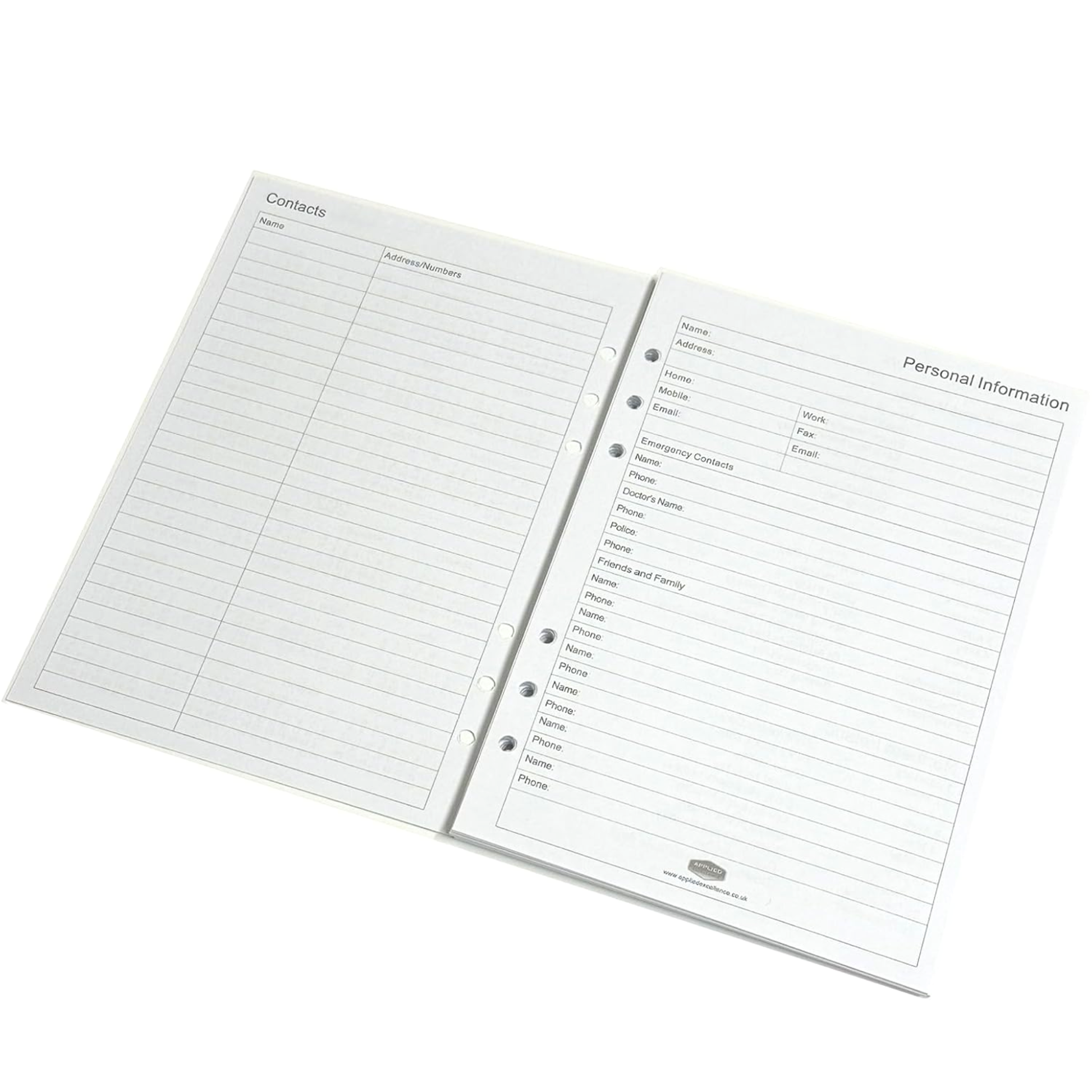 contacts and personal information pages