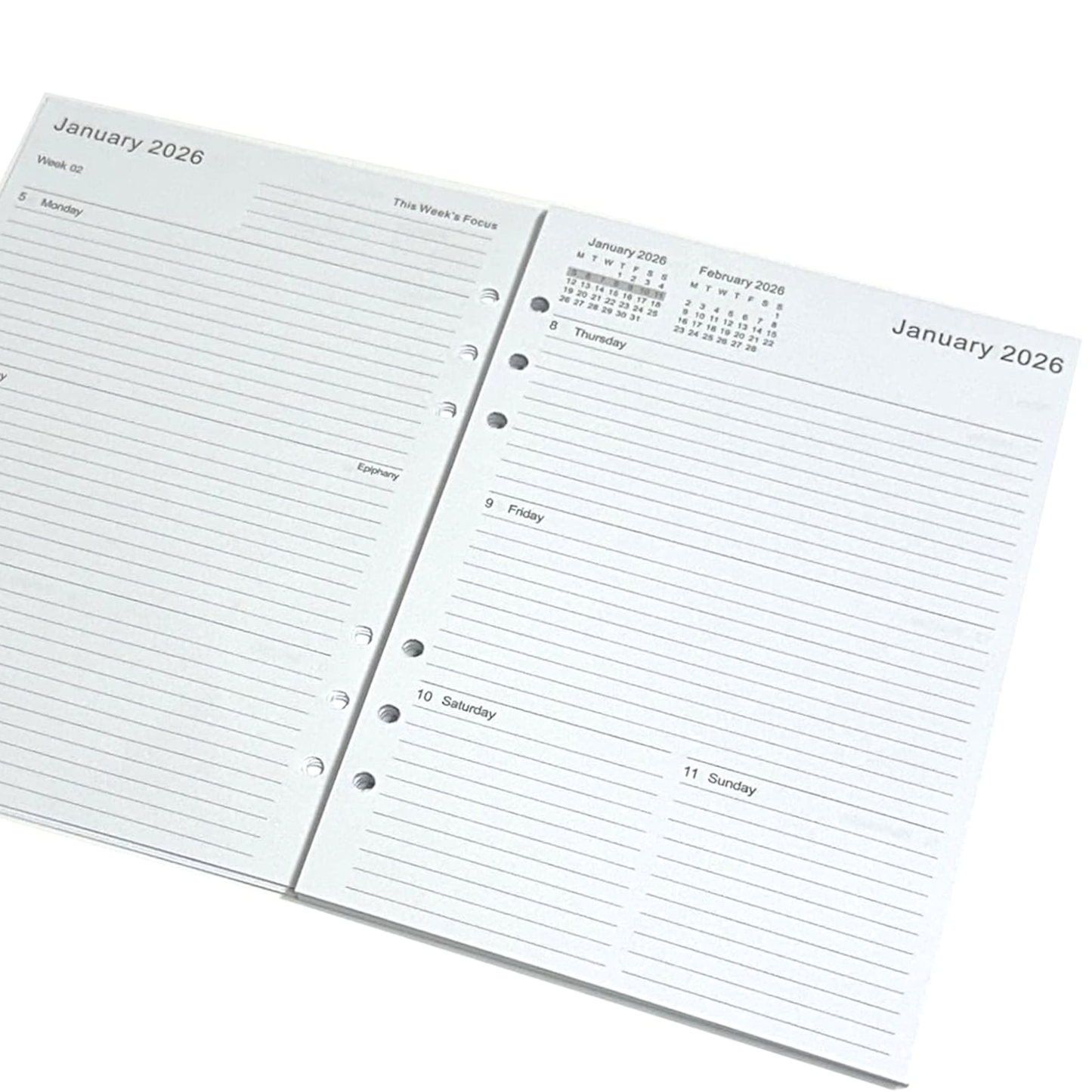 week view diary refill insert A5 planner
