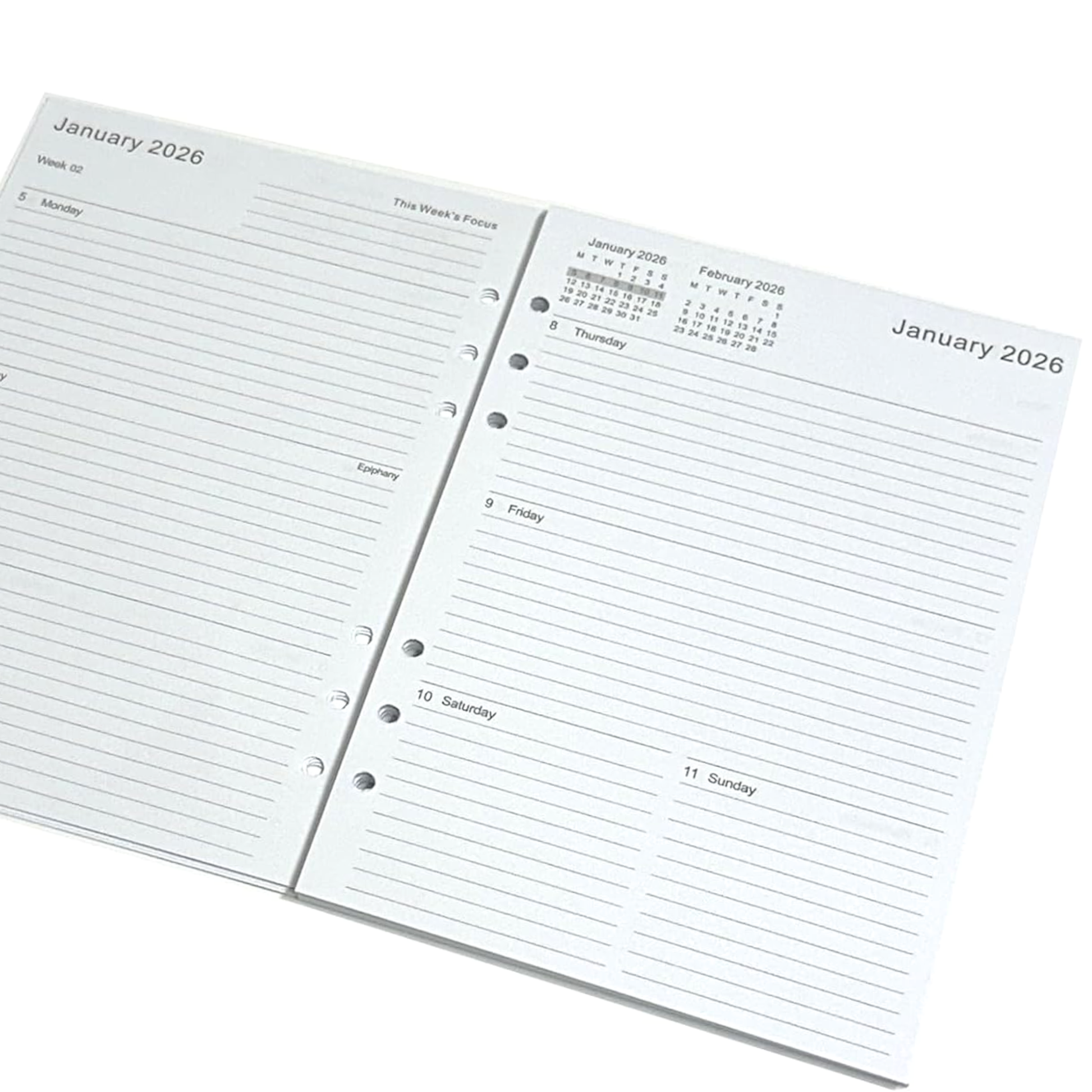 week view diary refill insert A5 planner