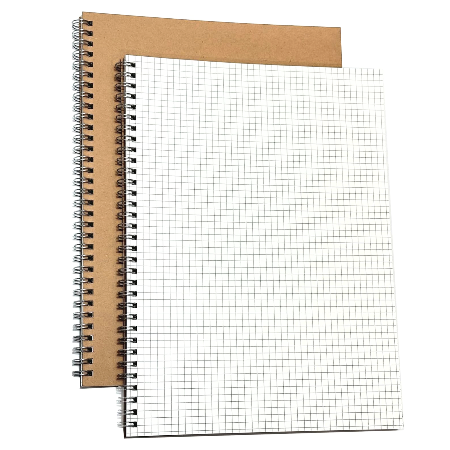 Pack of 2 Kraft Cover Spiral Bound Graph Paper Notebooks – A5 or A4 | 160 Pages | 5mm Squared