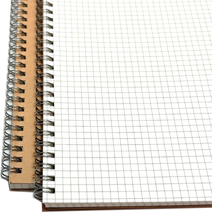Pack of 2 Kraft Cover Spiral Bound Graph Paper Notebooks – A5 or A4 | 160 Pages | 5mm Squared