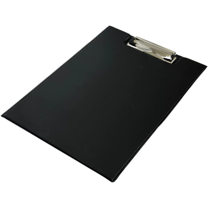 A4 Fold-Over Clipboard | Black | Low-Profile Metal Clip & Inner Pocket