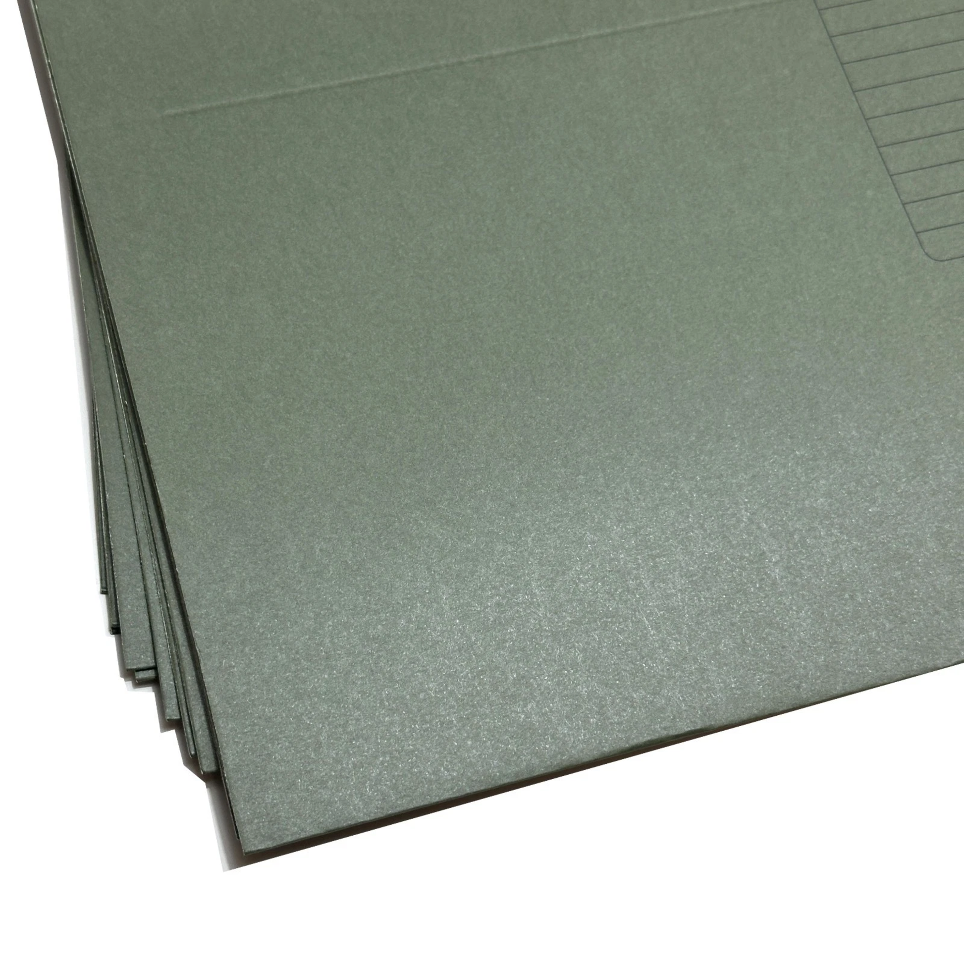 A stack of dark green suspension files 