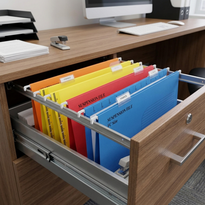 Foolscap Suspension Files with Tabs, 40cm Runners, Assorted Colours