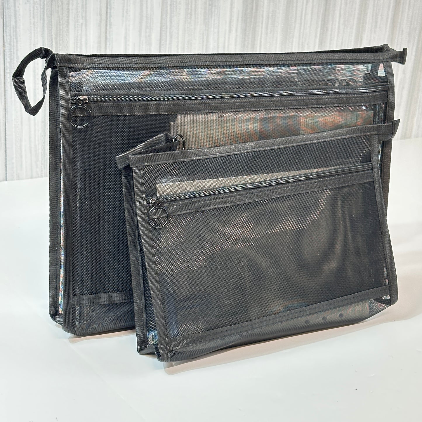 A4 Mesh Document Bag with Zip – Large Tote, Medium & Small Pouch