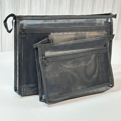 A4 Mesh Document Bag with Zip – Large Tote, Medium & Small Pouch