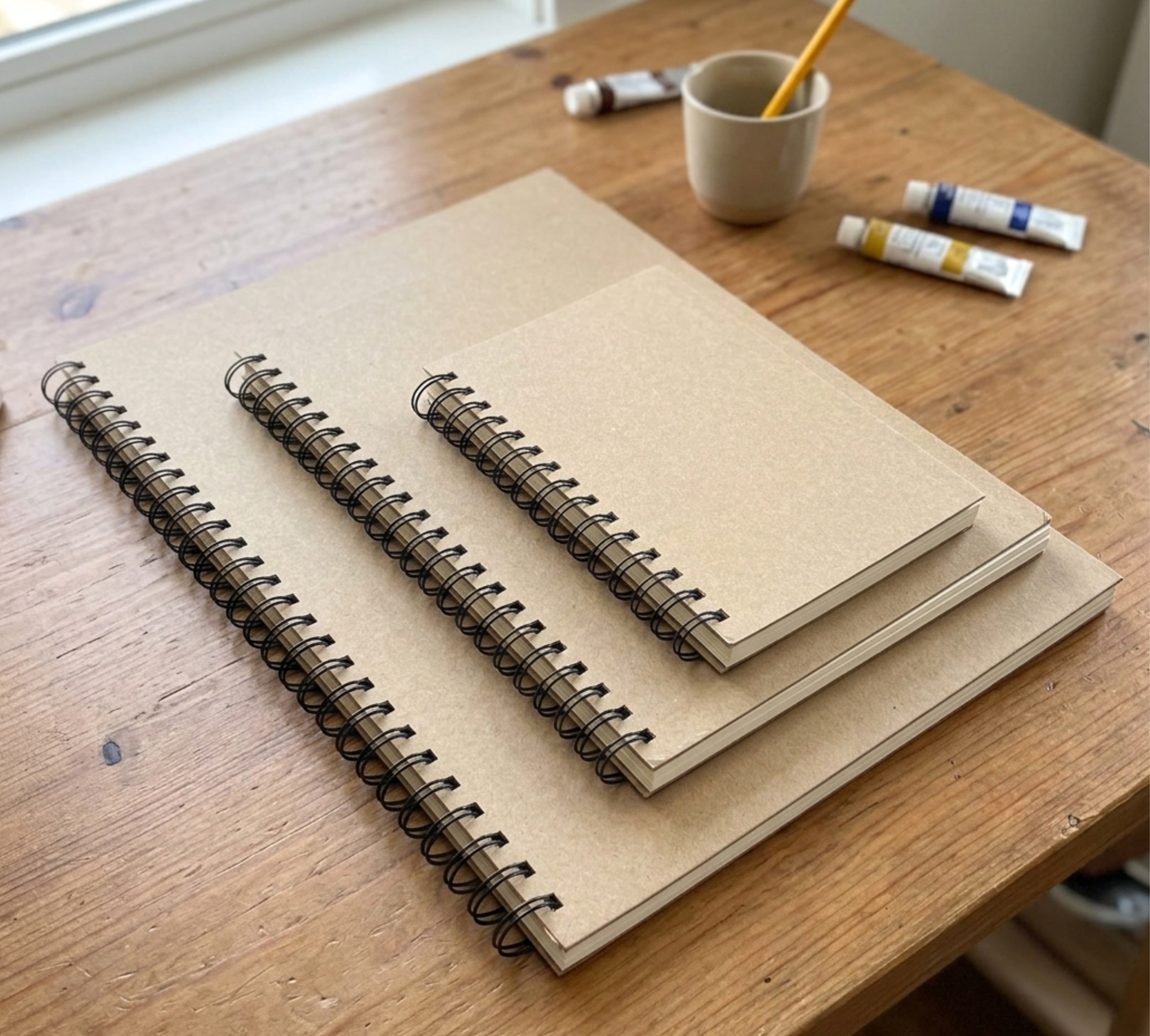 Spiral Hardback Kraft Sketchbook | A3 A4 A5 | 60 Sheets 160gsm | Art Journal for Adults & Children
