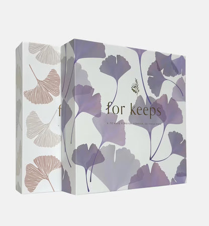 Floral-patterned COVER  photo album with 'for keeps' written in gold foil , hardcover photobook