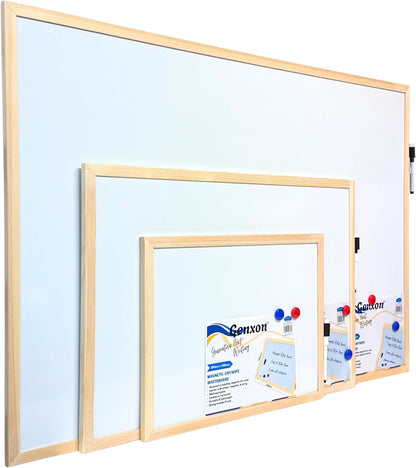 Magnetic Whiteboard | Wooden Frame | Dry Erase Noticeboard | Includes Marker & 2 Magnets