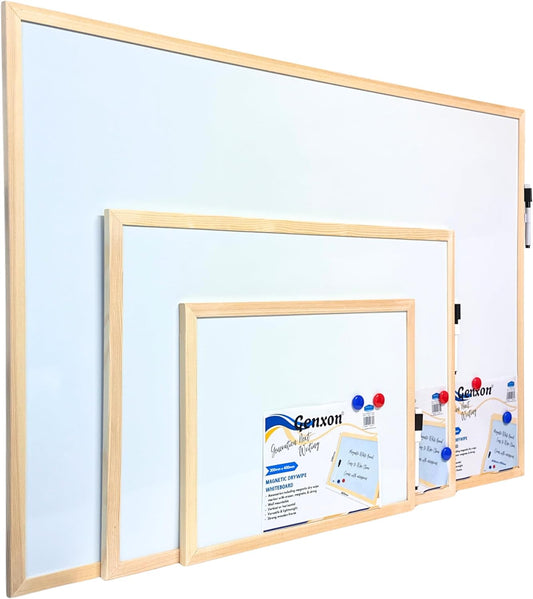 Magnetic Whiteboard | Wooden Frame | Dry Erase Noticeboard | Includes Marker & 2 Magnets