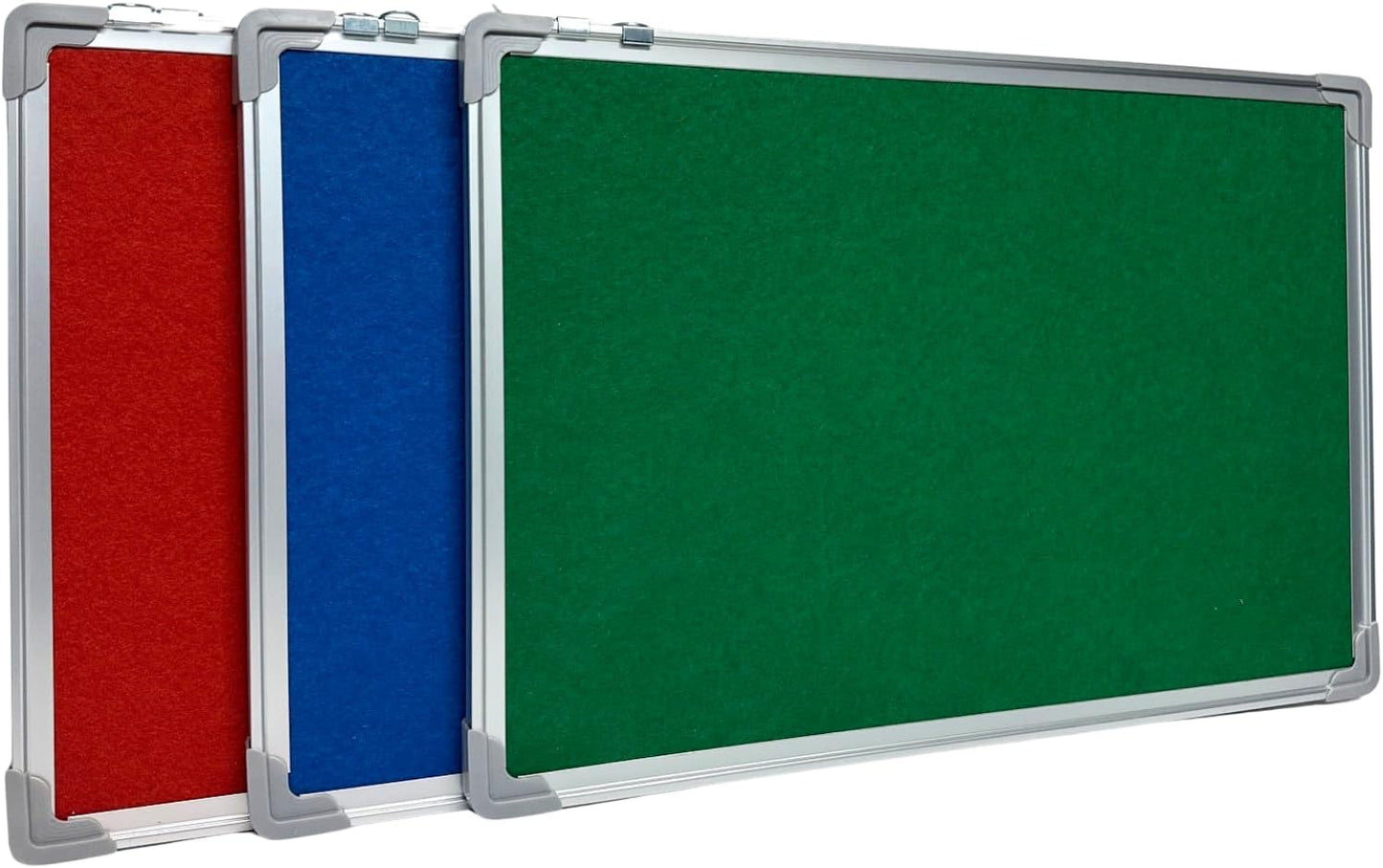 Fabric Cork Felt Pin Board | Aluminium Frame | 60x40cm | Home, Office & School Noticeboard | Green, Blue & Red