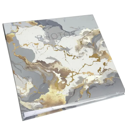 Photobook with marble design and 'PHOTOS' text on a white background 6 X 4" SLIP IN POCKETS