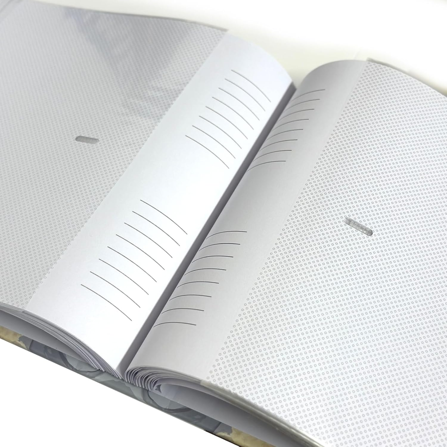Open photobook with white pages memo area to write your photo memory