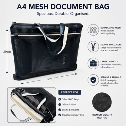 A4 Mesh Document Bag with Zip – Large Tote, Medium & Small Pouch