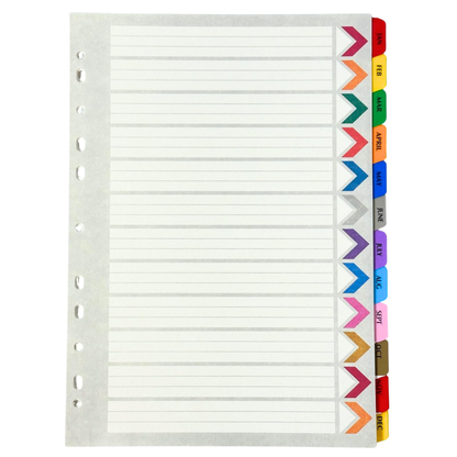 A4 Monthly Index Dividers | 12 Month Tabs | Fits A4 Binders & Lever Arch Files