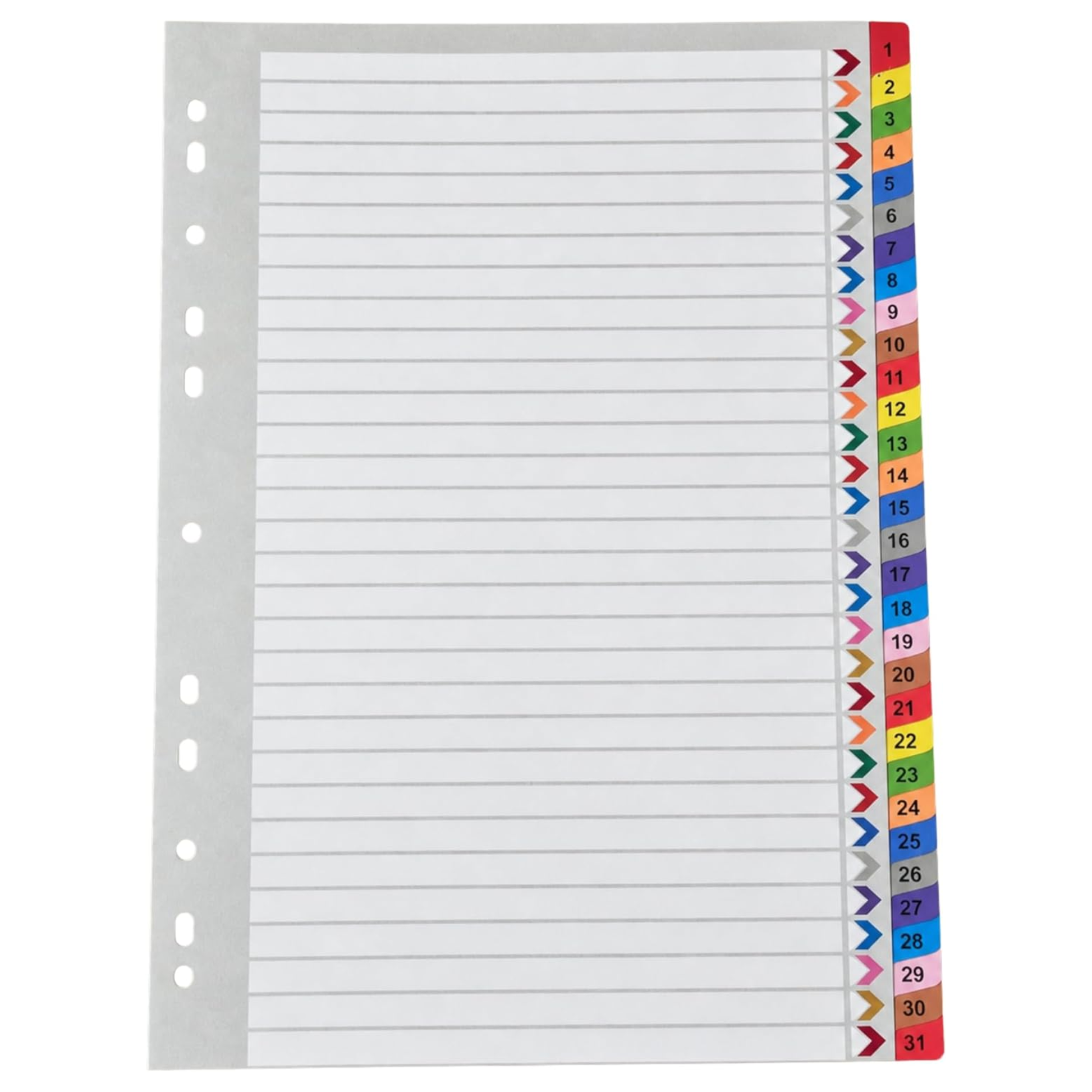 A4 index dividers with  1- 31 numbered tabs ring binder lever arch file subject dividers