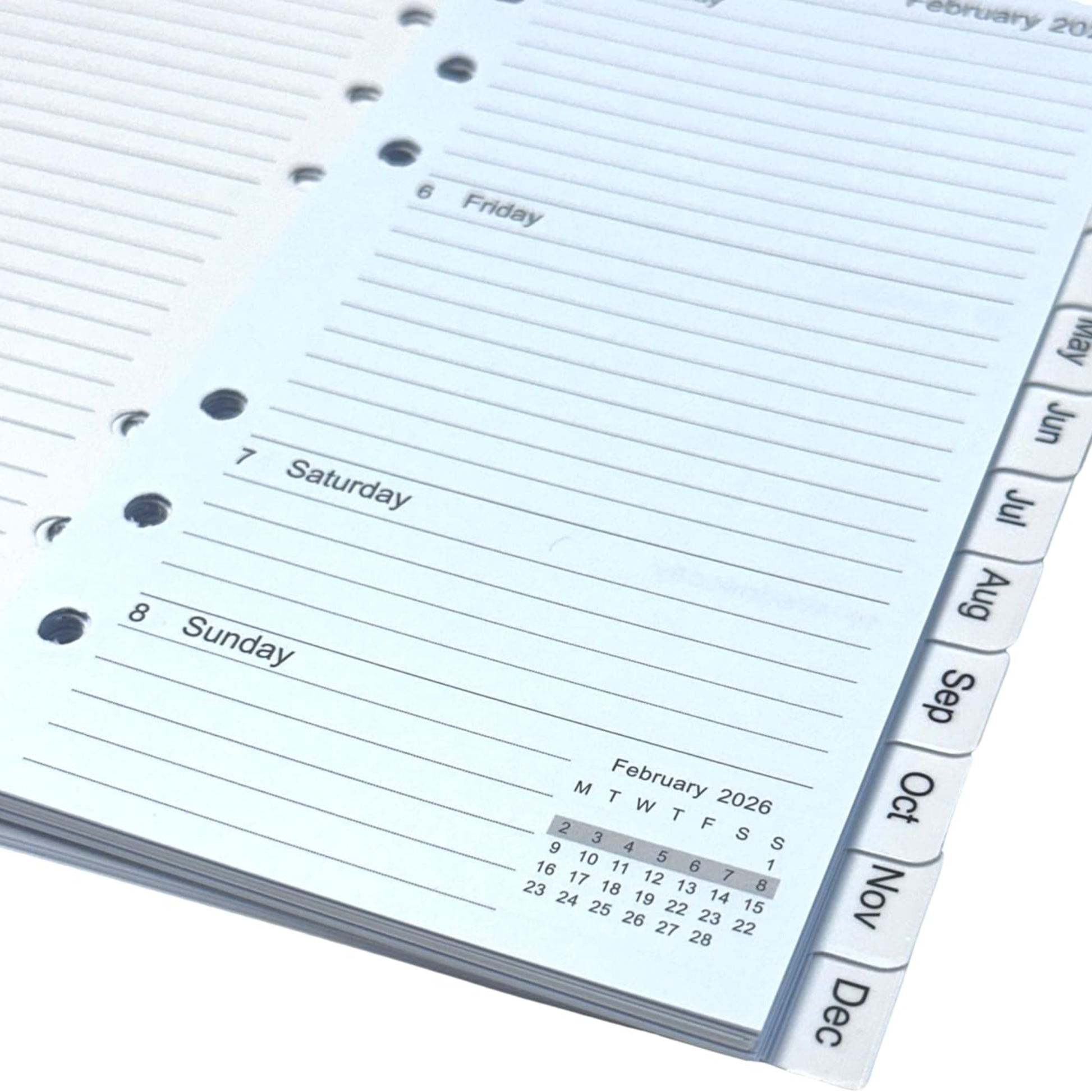 Close-up of a planner with a monthly view showing February 2026.