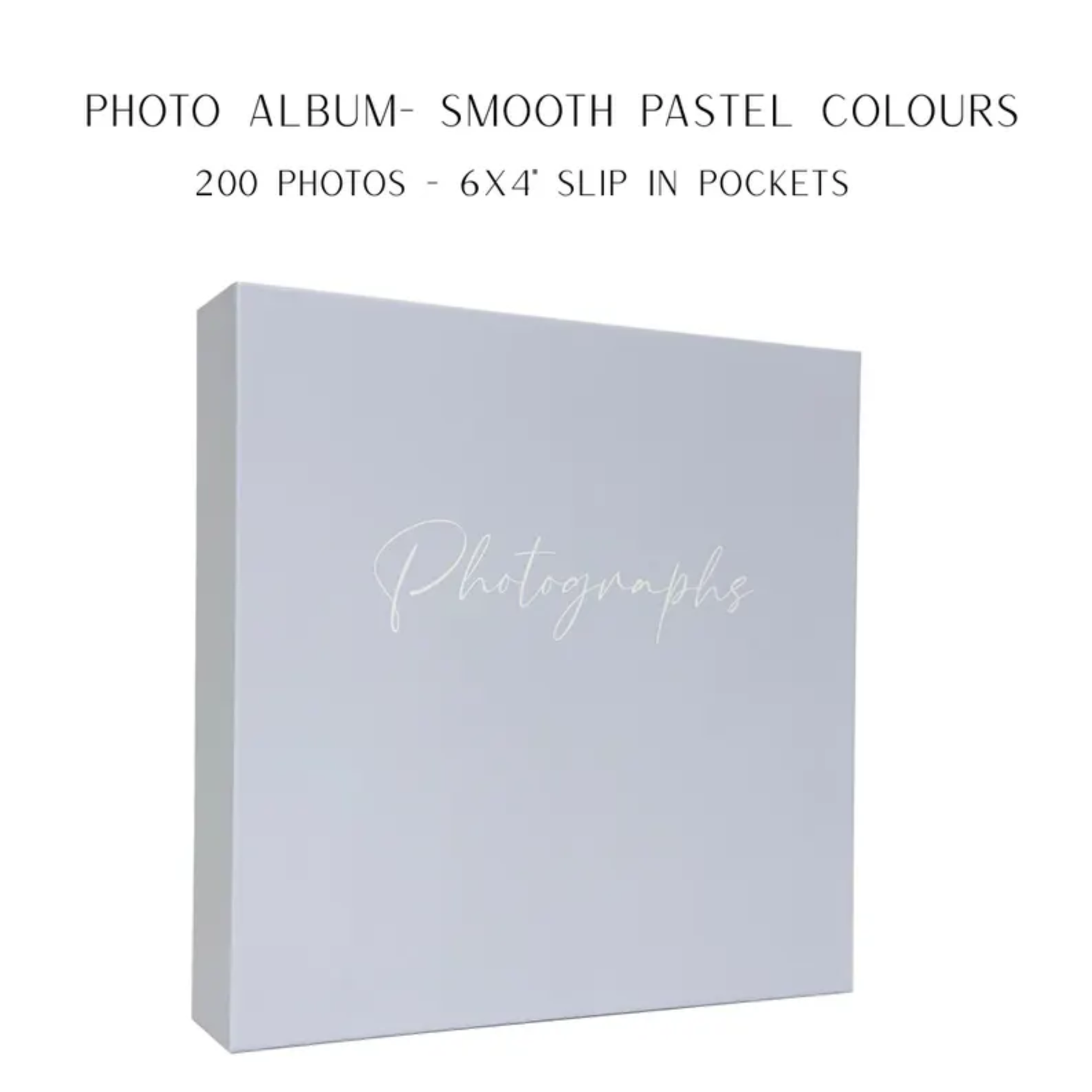 PASTEL BLUE photo album with 'Photographs' text on a white background