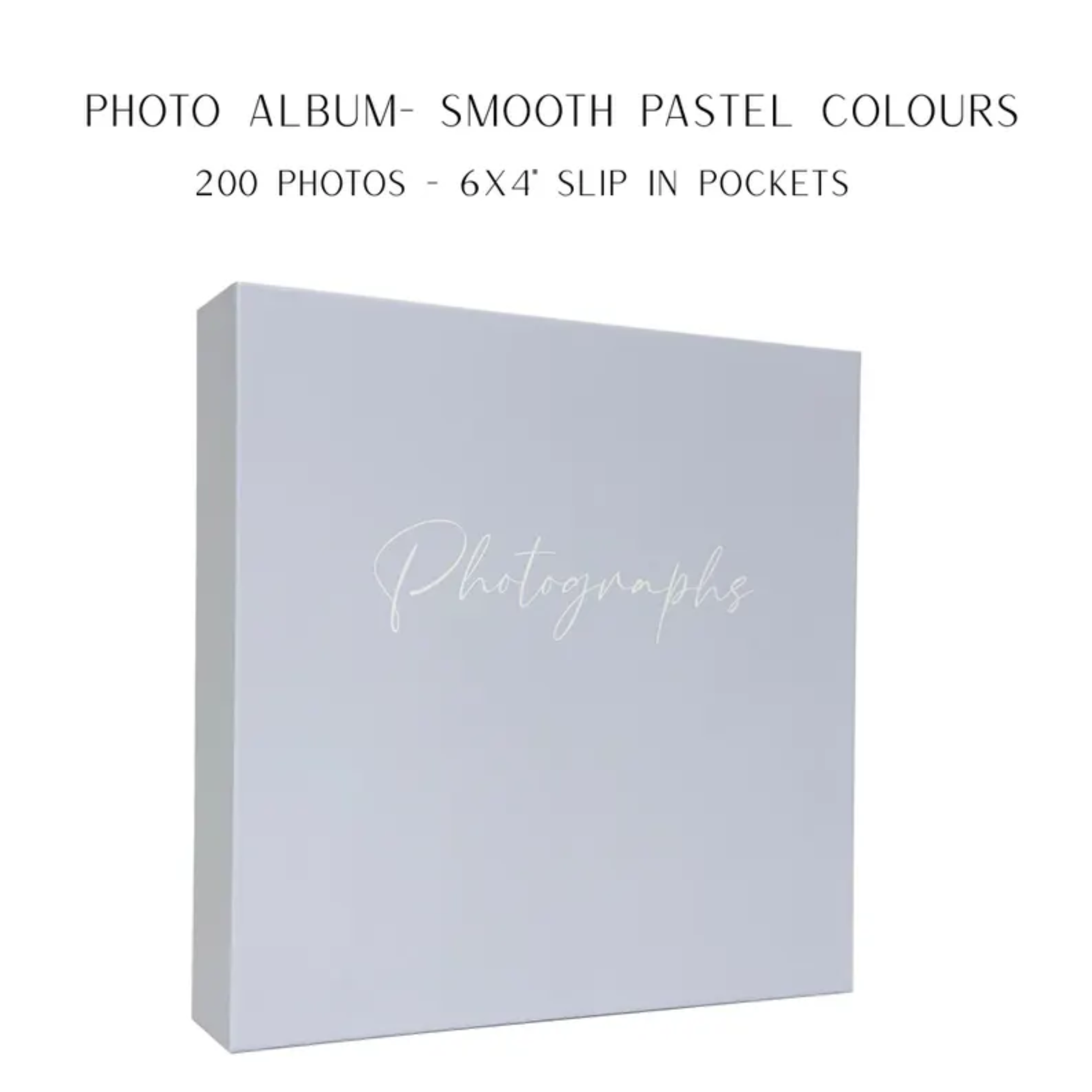 PASTEL BLUE photo album with 'Photographs' text on a white background