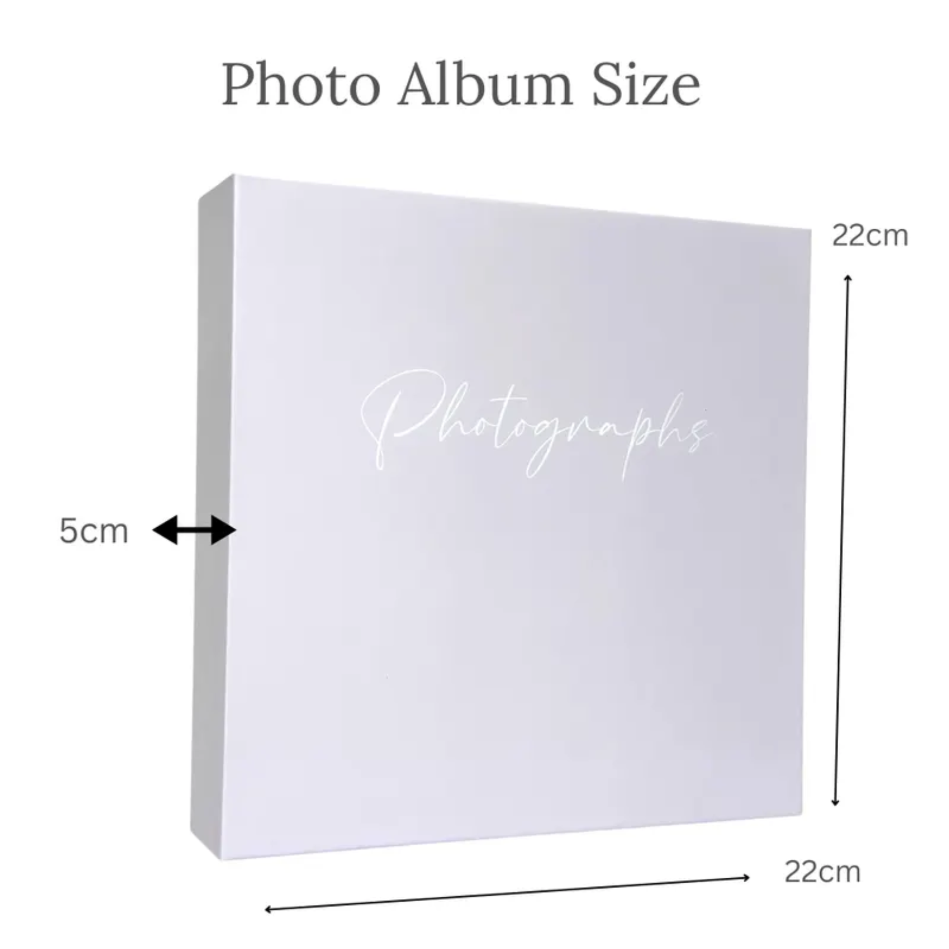 LILAC PASTEL photo album with dimensions labelled on a white background 22 X5 X 22CM