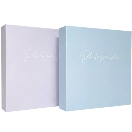 Two PHOTO ALBUMS  with 'Photographs' text on COVER, PASTEL COLOURS