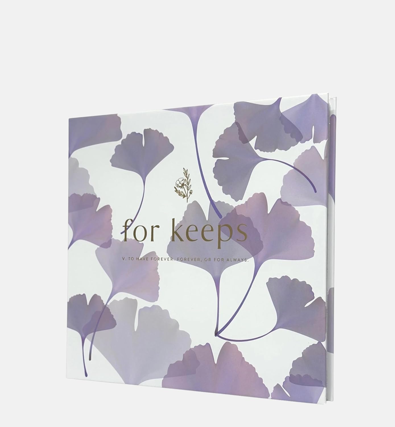 Purple Photo Album , Floral patterned 'for keeps' text on a white background, 6 x 4 photobook 22 x22 cm