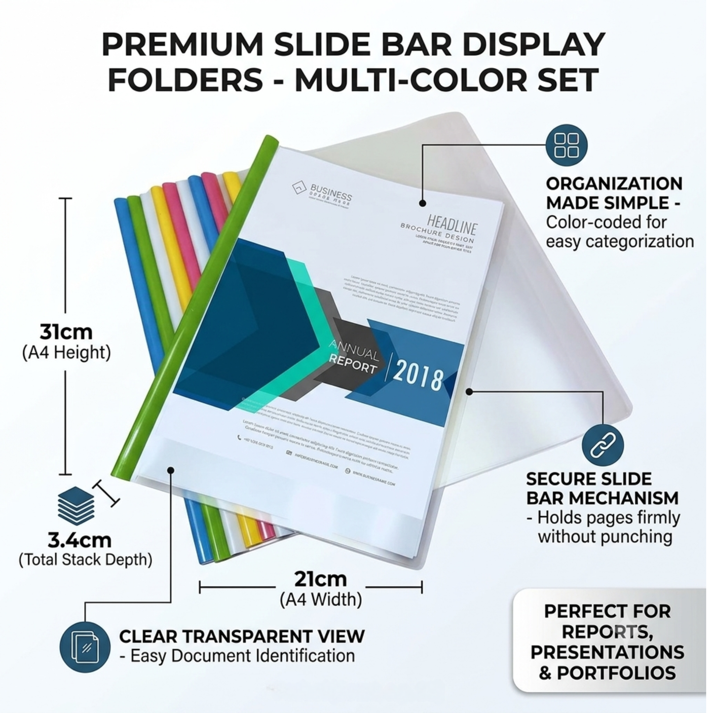 A4 Sliding Bar Report Covers – Pack of 10 Assorted Pastel Colours