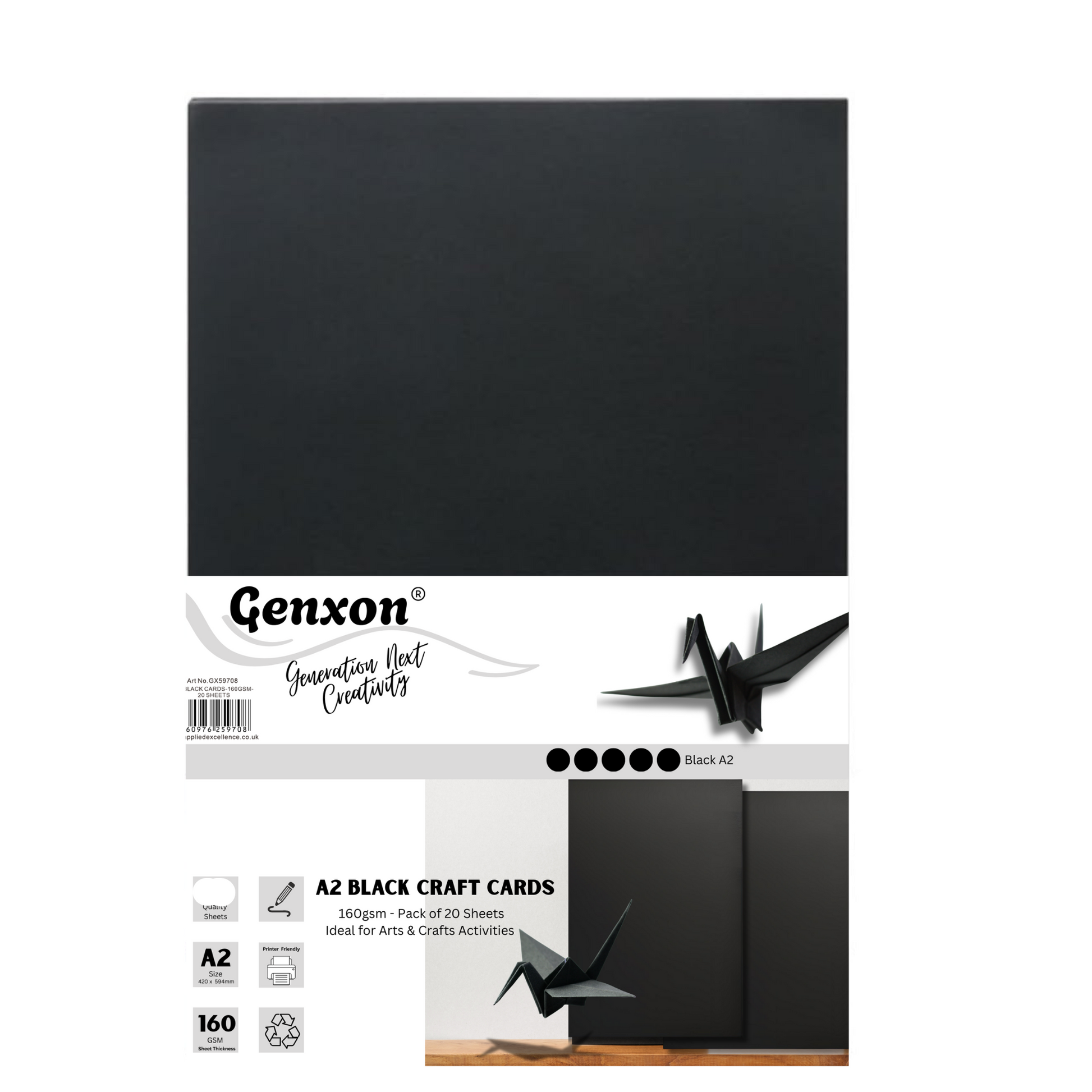 Packaging of Genxon A2 black craft cards on a white background