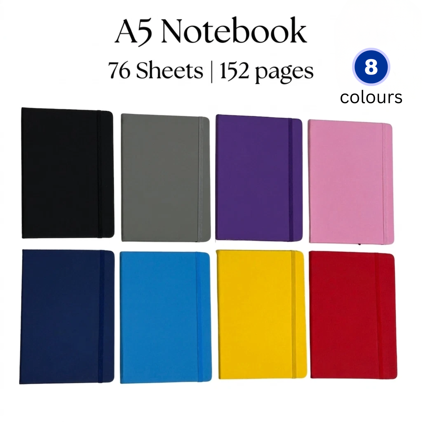 A5 Hardback Lined Notebook Journal in [Colour] – Soft Padded Cover, Elastic Closure, 152 Pages