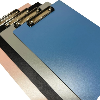 A4 Wooden Clipboard with Metal Clip – Blue, Black, Pink & Grey