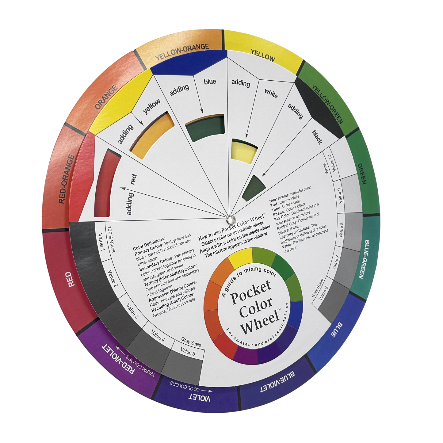 Color wheel with text on a white background