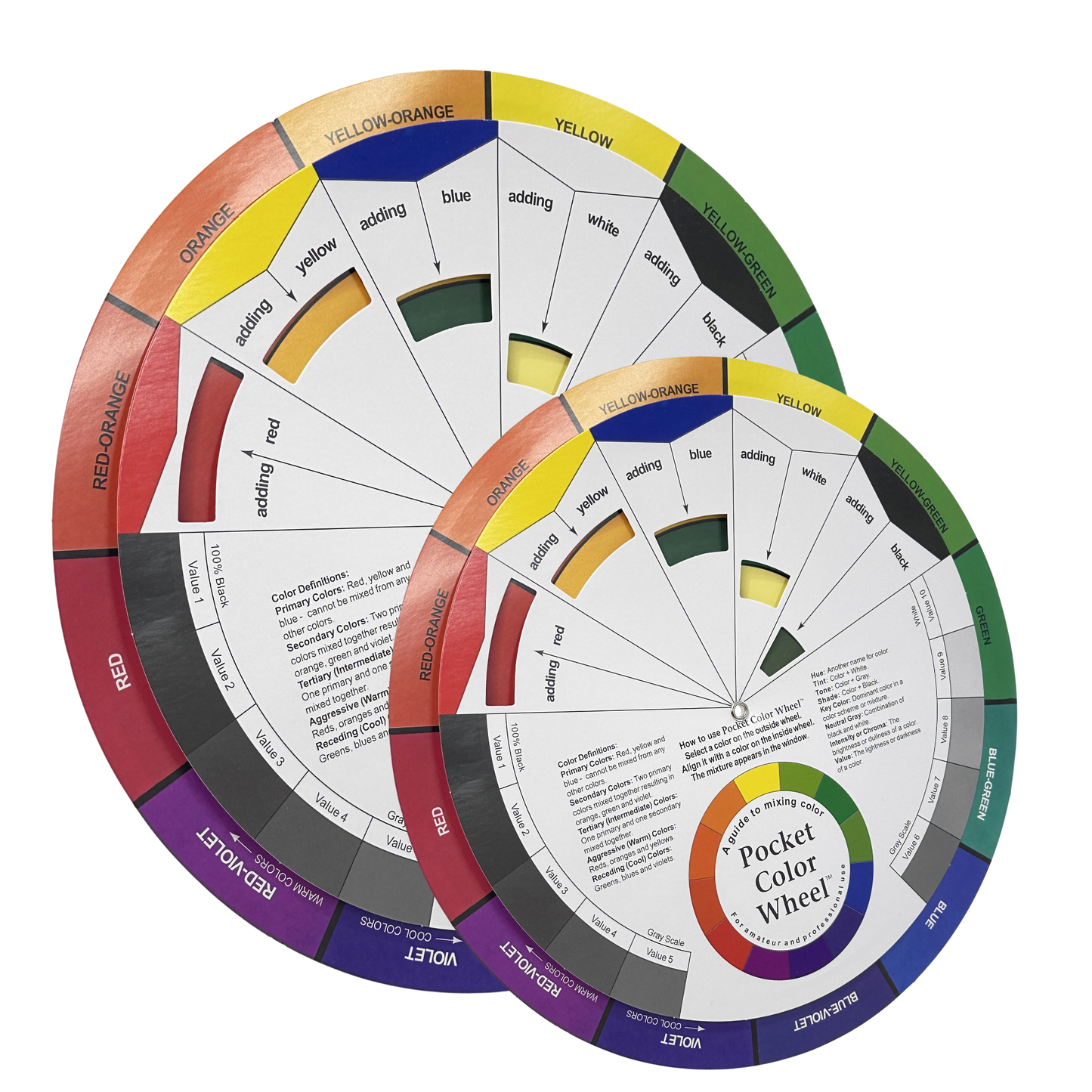 a large colour wheel 24cm and a small colour wheel 13cm on  a white background