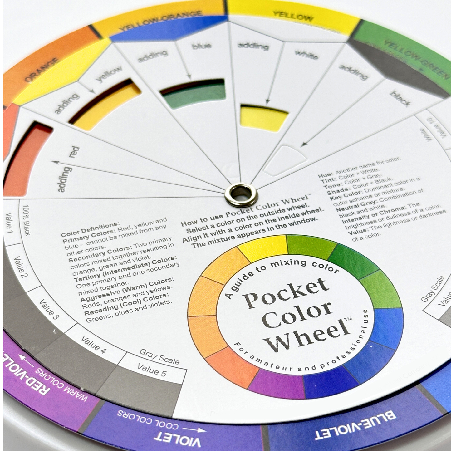 Pocket color wheel with color definitions and mixing information