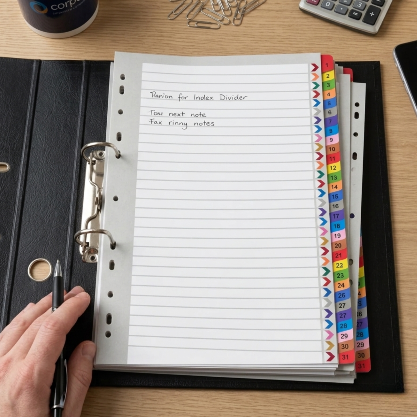 subject dividers with coloured numbered tabs form 1 to 31. 