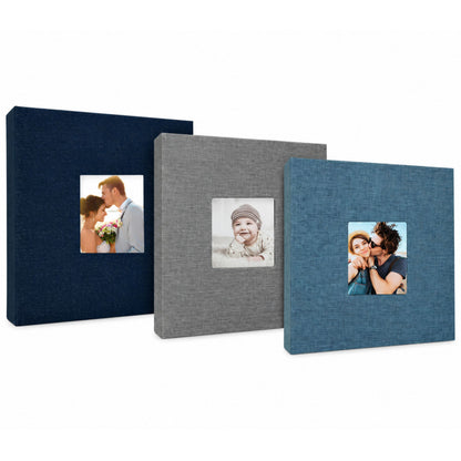Large Photo Album 6x4 200 Pockets – Slip-In Memo Photo Book | Linen Hardcover, Personalised Cover Window | Family, Wedding & Holiday Memories (Black, Blue, Grey)