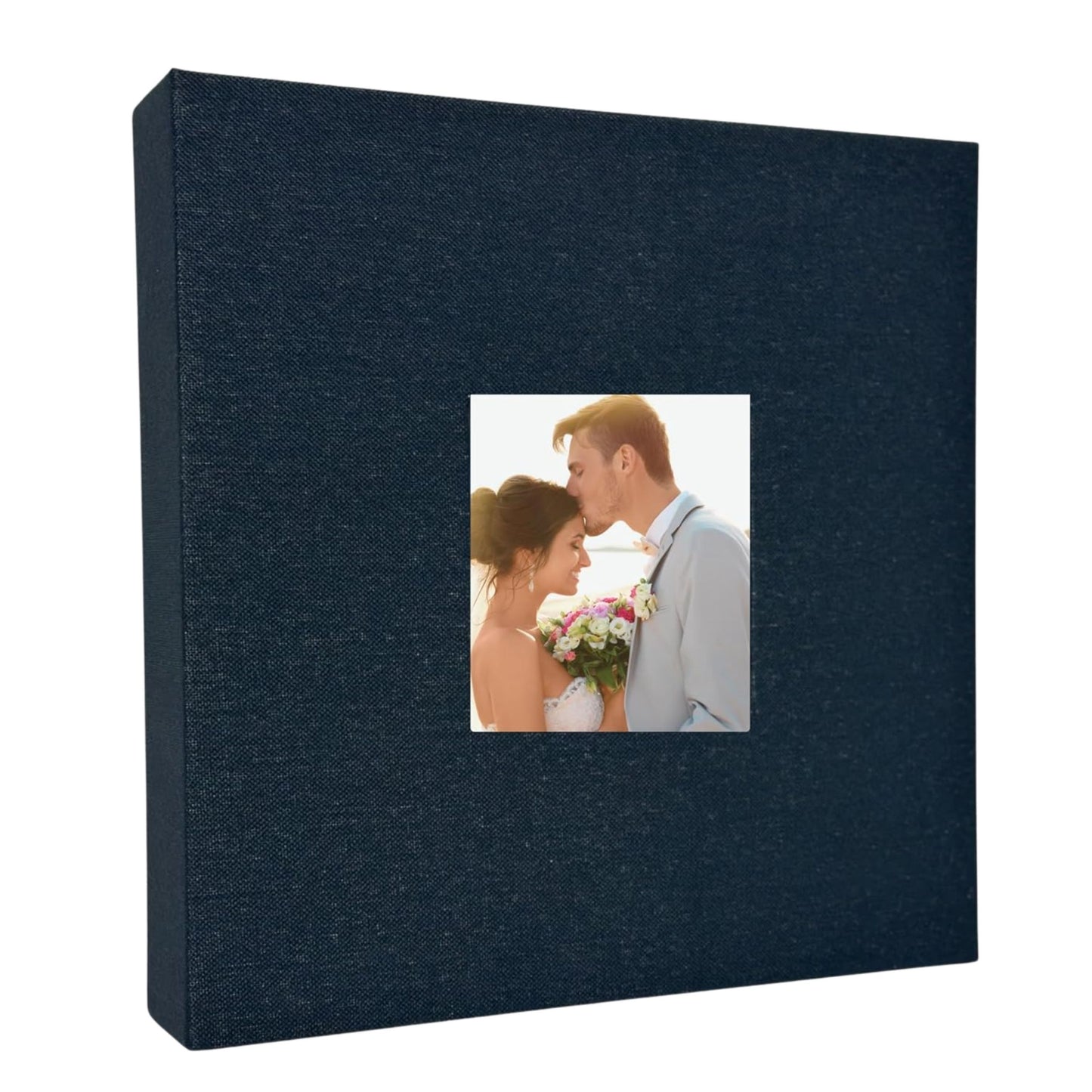 Large Photo Album 6x4 200 Pockets – Slip-In Memo Photo Book | Linen Hardcover, Personalised Cover Window | Family, Wedding & Holiday Memories (Black, Blue, Grey)