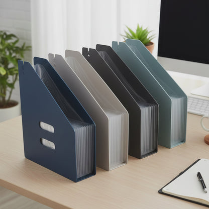 Expanding File Folder Organiser A4 – 13 Pockets Concertina Filing Box - Black-Navy-Pink & Blue