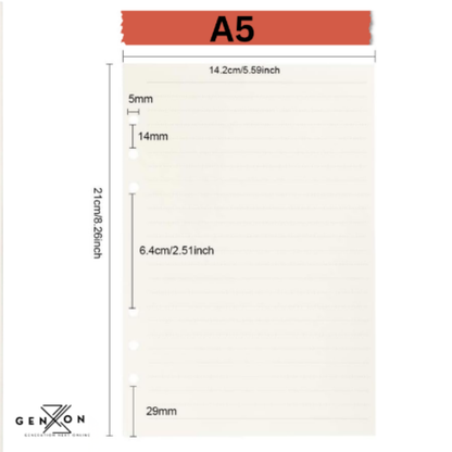 Genxon A5 lined refill paper 45 sheets 8mm ruled cream paper for Filofax and ring binder planners, size mentioned