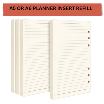 GenXon A5 or A6 planner insert refill lined ruled loose sheets cream paper 6-hole punched
